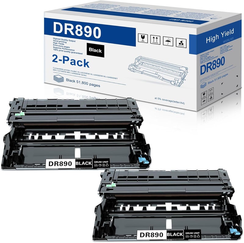 HIGCOR وحدة أسطوانة DR890 عالية العائد 2 عبوة متوافقة مع DR890 DR-890 DR 890 وحدة أسطوانة بديلة لطابعة Brother HL-L6250DW HL-L6400DW HL-L6400DWT MFC-L6750DW MFC-L6900DW - Image 1